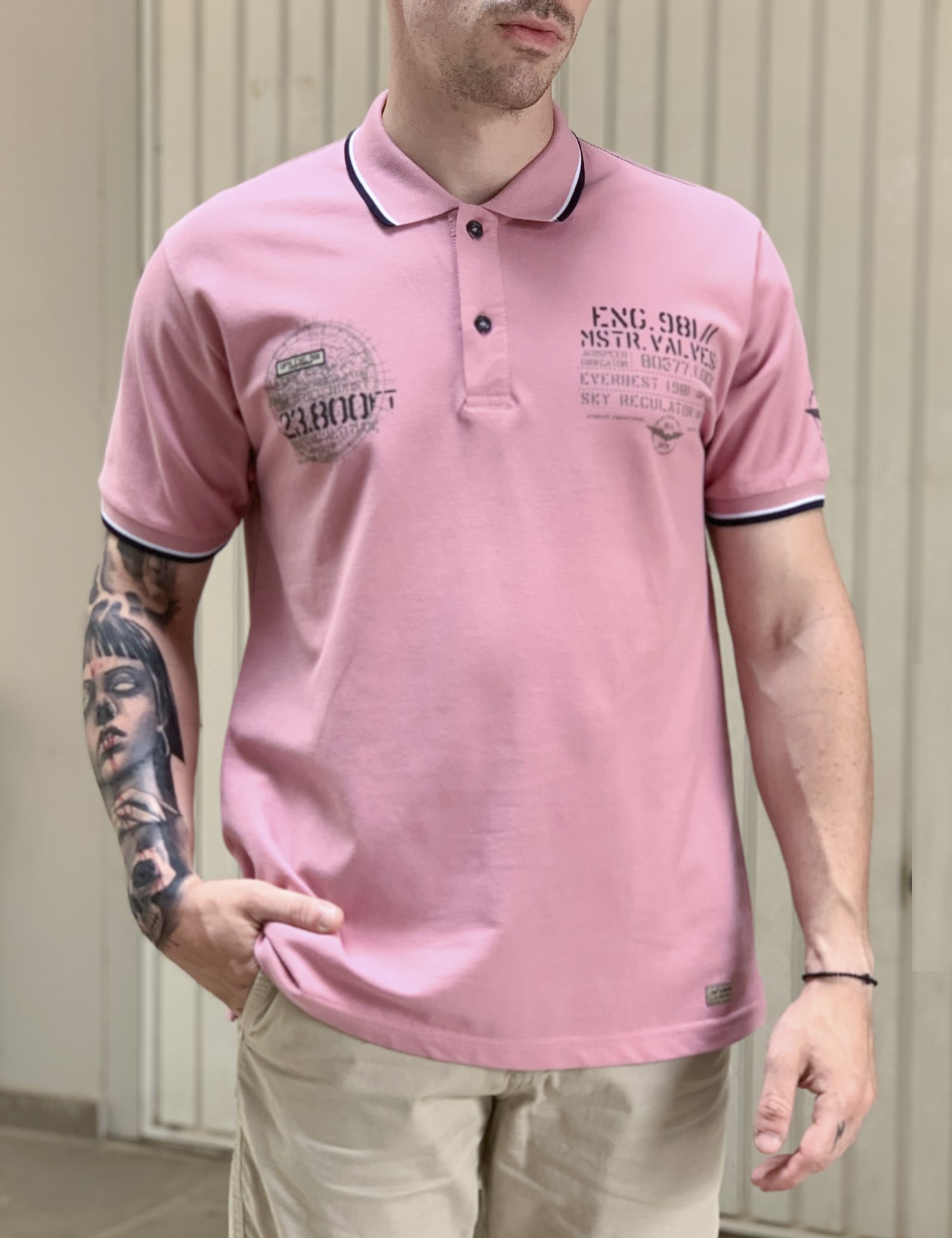 Everbest Everbest ανδρικη ροζ Polo μπλουζα Plus Size 208330P